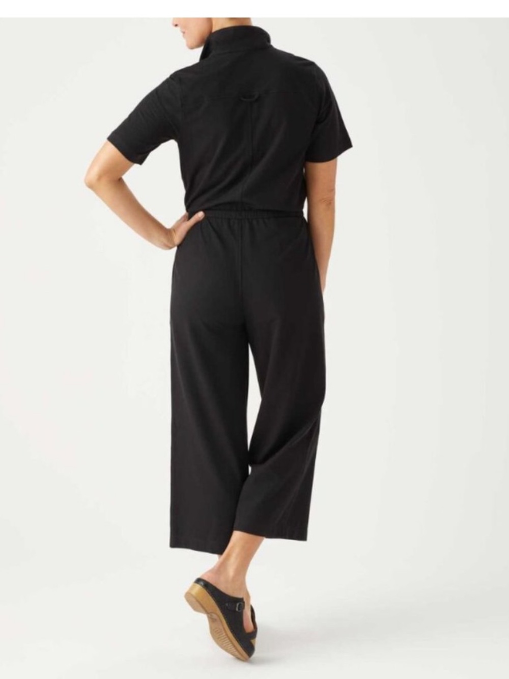 Duluth Trading Co Knit Button Front Tie Waist Knit Cropped Jumpsuit - Picture 2 of 7